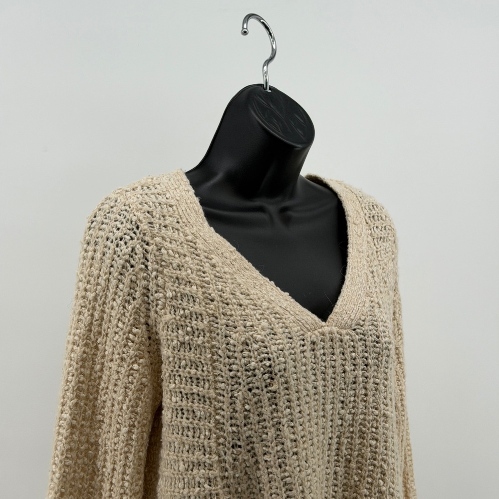 Anthropologie Moth V-Neck Sweater Womens S Beige Side Zip Chunky Knit Cotton - Picture 2 of 13